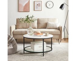 Vasagle LCT071B13 Coffee Table Living Room Table Living Room Table with Glass Top Plenty of Storage Space Easy Assembly Modern Style Marble White Ink Black