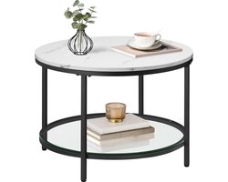 Vasagle LCT072W13 Salontafel, woonkamertafel, voor woonkamer, met glazen blad, veel opbergruimte, eenvoudige montage, moderne stijl, marmeren wit-inktzwart
