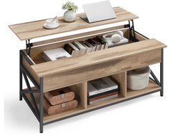 VASAGLE LCT215K50 - Salontafel met Verstelbaar Blad - Open en Verborgen Opbergruimte - X-frame Design