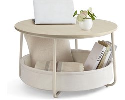 VASAGLE LCT244K01 Round Coffee Table with Storage Space Side Table Living Room Table with Fabric Basket Modern Metal Frame Natural Beige/Cream White