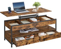 VASAGLE LCT252K01V1 - Salontafel met Verstelbaar Blad - Met Lades en Open Vakken - Voor Woonkamer