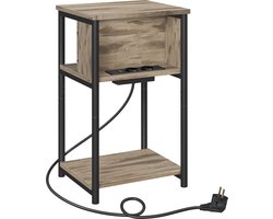 VASAGLE LET375LB01 - Nachtkastje met Stopcontact - 2 AC- en 2 USB-poorten - Voor Woonkamer Slaapkamer