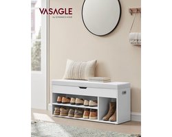 VASAGLE LHS130W14 Gevoerde schoenenbank Opbergbank 3 compartimenten Verborgen opbergplanken voor woonkamer Entree Slaapkamer Belasting 150 kg Wolkwit