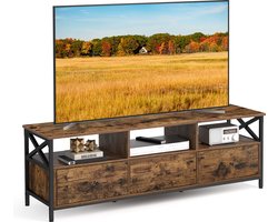 VASAGLE LTV301B01 LTV301B01 Lowboard voor televisies tot 65 inch, televisietafel met 3 laden, 40 x 147 x 50 cm, industrieel design, stalen frame, vintage bruin-zwart
