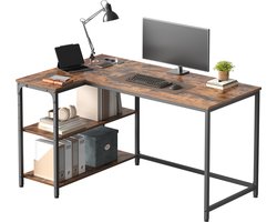 VASAGLE LWD132KD01 - L-vorm Bureau met Opbergruimte - Verstelbare Plank - Met Oplaadstation