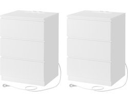VASAGLE - Nachtkastje - Met Stopcontacten - Set van 2 - 3 Lades - 2 AC- en 2 USB-A-poorten