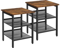 Vasagle nachtkastjes, set van bijzettafels, 40 x 40 x 50 cm, kleine salontafels met verstelbare rasterplanken, woonkamer, slaapkamer, hal, stal, industrieel ontwerp, vintage bruin-zwart let24x