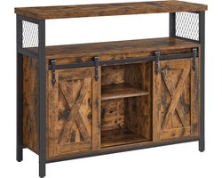 VASAGLE Opbergmeubel, keukendressoir, ladekast, met 2 schuifdeuren, 33 x 100 x 80 cm, verstelbare planken, industriële stijl, voor woonkamer, rustiek bruin en zwart LSC092B01