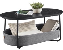 VASAGLE - ovale salontafel met stoffen mand - 100x55 cm - metalen frame - zwart met grijs