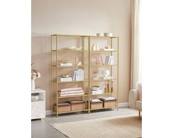 VASAGLE Rek met 6 planken, badkamerrek, gehard glas, eenvoudige montage, voor badkamer, woonkamer, keuken, kantoor, metallic goud-transparant
