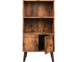 VASAGLE Retro boekenkast, Boekenkast met 2 planken en kastdeuren, Woonkamerkast, Retro meubilair voor woonkamer, foyer, kantoor, opslag voor boeken, foto's, decoratie, houtlook LBC09BX