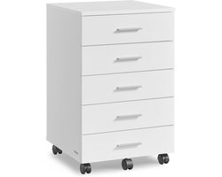 VASAGLE rolkast, voetstuk archiefkast met wielen, printerstandaard met 5 laden, gereedschapsvrije schuifrails, voor studie, thuiskantoor, cloud white OFC081W01