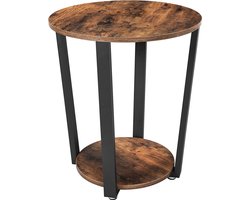Vasagle ronde bijzettafel, salontafel, eenvoudig te monteren, banktafel met stalen frame, tafel voor woonkamer, slaapkamer, industrieel ontwerp, vintage bruin-zwart let57x