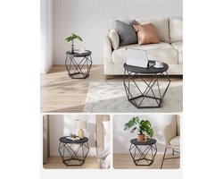 VASAGLE Ronde salontafels, set van 2 bijzettafels, moderne stijl, verwijderbaar tafelblad, stalen frame, voor woonkamer, zwart, LET040B22