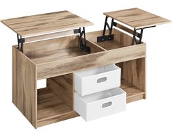 VASAGLE - Salontafel - Bijzettafel - Met Verhoogbaar Blad - 2 Lades - Verborgen Opbergvakken - Open Opbergruimte