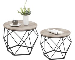 VASAGLE - Salontafel - Bijzettafel - Ronde - Set van 2 - Moderne Bijzettafels - Afneembaar Tafelblad