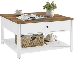 VASAGLE - Salontafel - Bijzettafel - Vierkante - Ruime Lades - Stevige Poten - Voor Woonkamer