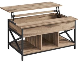 VASAGLE Salontafel, in hoogte verstelbare woonkamertafel, koffietafel, open en verborgen opbergruimte, X-steunen, 60 x 100 x (48-62) cm, camelbruin-zwart