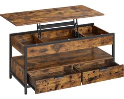 VASAGLE Salontafel, woonkamertafel met opklapbaar blad, opbergladen, met open opbergruimte en verborgen vak, rustiek bruin en inktzwart