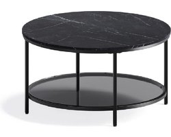 Vasagle Salontafel, woonkamertafel, voor woonkamer, met glazen blad, veel opbergruimte, eenvoudige montage, moderne stijl, marmeren zwart-inktzwart