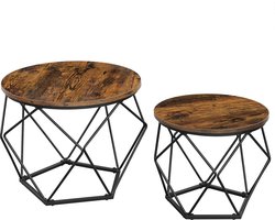 VASAGLE Salontafels, set van 2 bijzettafels, robuust, stalen frame, voor woonkamer, slaapkamer, vintage bruin-zwart LET040B01