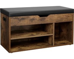 VASAGLE schoenbank, bank, gestoffeerd, 3 open compartimenten, opbergruimte onder de zitting, schoenenrek, hal, woonkamer, slaapkamer, tot 150 kg draagvermogen, vintage, donkerbruin LHS30BX