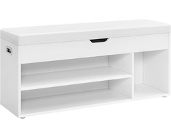 VASAGLE schoenenbank met opbergruimte - 3 compartimenten - met zitkussen - breedte 100 cm - met opbergplanken maximale belasting 150 kg - wolkenwit