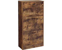 VASAGLE Schoenenkast met 3 kleppen, schoenenrek met 3 niveaus, opbergkast, perfect voor smalle gangen, woonkamer, slaapkamer, 60 x 24 x 120 cm (l x b x h), vintage bruin LBC030X01