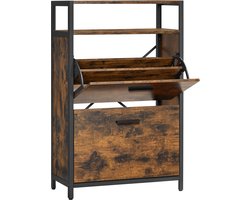 VASAGLE - Schoenenkast - Schoenenkast Hout - 2 Kleppen - Voor 8-12 Paar Schoenen - Ruimtebesparend Ontwerp