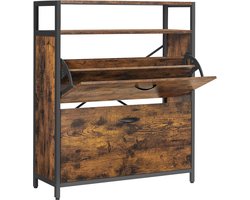 VASAGLE - Schoenenkast - Schoenenkast Hout - Schoenenkast met 2 Kleppen - Smal en Ruimtebesparend - Stofbestendig voor Hal