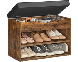 VASAGLE - Schoenenrek - Schoenenbank met Gestoffeerd Kussen - Schoenenrek met 3 Lagen - Voor Hal Woonkamer Slaapkamer