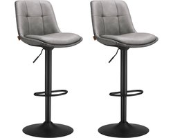 VASAGLE Set van 2 barkrukken, in hoogte verstelbare draaistoelen, PU gevoerd, keukenstoelen met rugleuning en voetensteun, eetkamer, toonbank, staal, duifgrijs