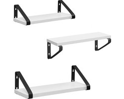 Vasagle set van 3 hangende wandplanken - Industrieel - Zwevende planken van hout met zwarte stalen muur houders