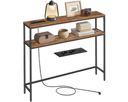 VASAGLE - Smalle Consoletafel met 2 Planken - Met Oplaadstation - Voor Woonkamer Hal Entrée
