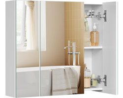 VASAGLE - Spiegelkast Badkamerkast met 3 Deuren voor - 60 x 15 x 55 cm - Verstelbare Planken - Modern Wit