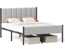 VASAGLE tweepersoonsbedframe 140 x 200 cm met gestoffeerd hoofdeinde bedframe stalen latten ondersteunt tot 500 kg eenvoudige montage RMB974G01