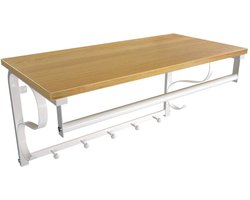 VASAGLE wandkapstok Garderobe met 5 haken, wandhaak met ophangbeugel, voor hal, slaapkamer, badkamer en woonkamer, eiken, wit