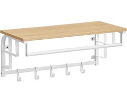 VASAGLE - wandkapstok met plank - breedte 86 cm - wandrek met 5 afneembare haken - met ophangstang - wit