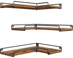 VASAGLE - Wandplank - Hoekplank - L-vormige - Set van 3 Wandplanken - Woonkamer Slaapkamer Keuken