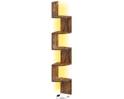 VASAGLE - Wandplank - Hoekplank - LED-Verlichting - Wandrek met 5 Niveaus - Voor Boeken en Planten