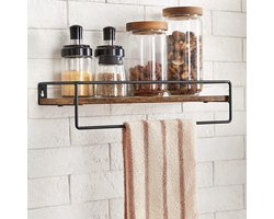 VASAGLE Wandplank, set van 2, zwevende plank met stang, wandplank, opbergen, aan de muur, voor keuken, slaapkamer, woonkamer, vintage bruin-zwart LWS441B01