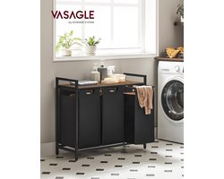 VASAGLE Wasmand 3 vakken, wasverzamelaar met plank, wasbox, waszak van oxford stof uitneembaar, metalen frame, 3 x 38 L, 92,5 x 33 x 72 cm, vintage bruin-zwart BLH301B01