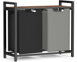 VASAGLE - Wasmand - Wasmand met 2 Vakken - Afneembare Oxford Stof Zak - Met Opbergrek en Metalen Frame