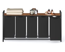 VASAGLE - Wasmand - Wasmand met 5 Vakken - Afneembare Waszakken - Met Opbergrek en Metalen Frame