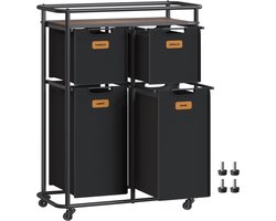 VASAGLE - Wasmand - Wasmand met Wielen - 4 Afneembare Tassen - Met Opbergrek en 6 Labels