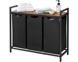 VASAGLE - Wasmand - Wassorteerder - 3 Compartimenten - 3 Oxford Stoffen - Metalen Frame - 114 L