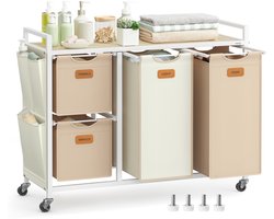 VASAGLE - Wasmand - Wassorteerder - Met 4 Vakken - Uitneembare Zak - 150 L - Met Planken en 6 Labels