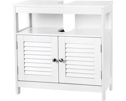 Vasagle wastafelonderkast, onderkast zonder wastafel, opslag, veel opbergruimte, badkamerkast met lamellendeuren, 2 vakken, wit, 60 x 60 x 30 cm (b x h x d) bbc02wt