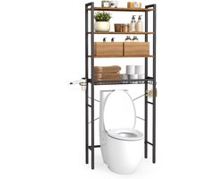 VASAGLE - WC Rek - Met Verstelbare Planken - Met Föhnhouder en 3 Haken - Ruimtebesparend