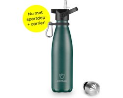 Vatten® Premium RVS Thermosfles - 500 ml - Donkergroen - Waterfles met Rietje - Isoleerfles